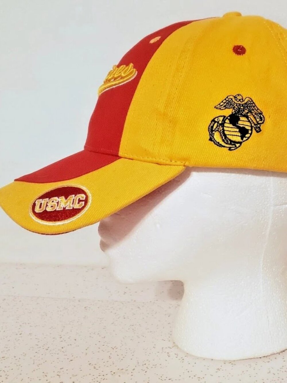 USMC Vanguard Red Yellow Adjustable Baseball Cap W/ Semper Fi and Marine Globe